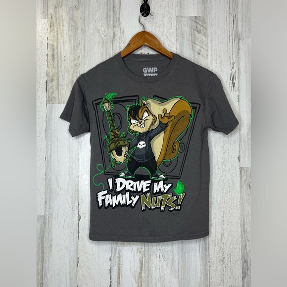 GWP Sport Kids I DRIVE MY FAMILY NUTS Graphics Tee Gray Brown Boys Size L 10/12 - Picture 1 of 8